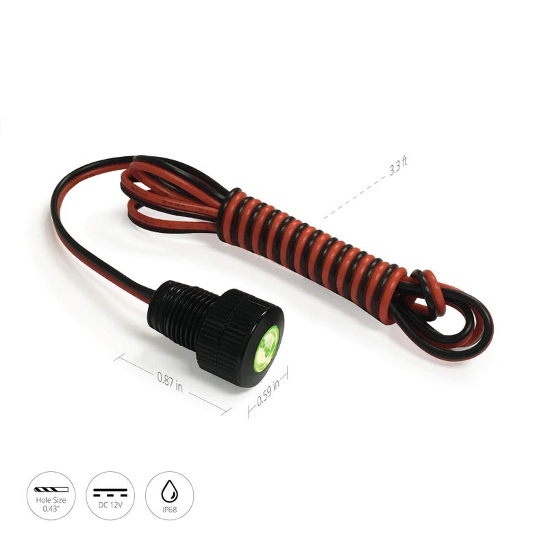 Oznium BRIGHTEST Light Bolt - Flush Mount 12V LED Light for Bumper, Grille, Cars Interior, Dash, Ambient Lighting, Motorcycle w/SLEEK Aluminum Housing & Screw Nut (11 mm Black, Green LED) - Image 4